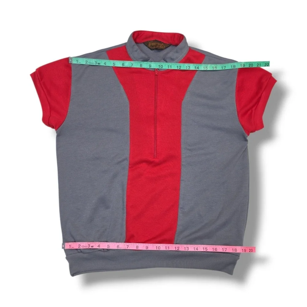Vintage HUK-A-POO 1/4 Zip Mesh Red & Gray Short Sleeve Sweater Size L